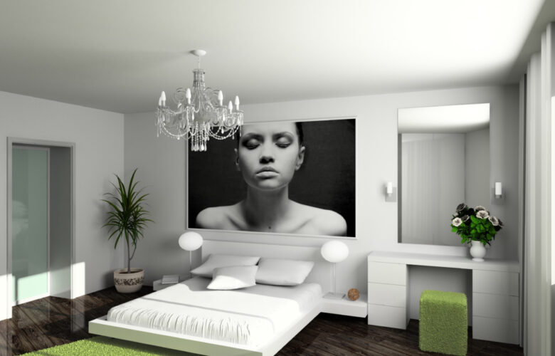 Modern interior. 3D render. Bedroom. Exclusive design.